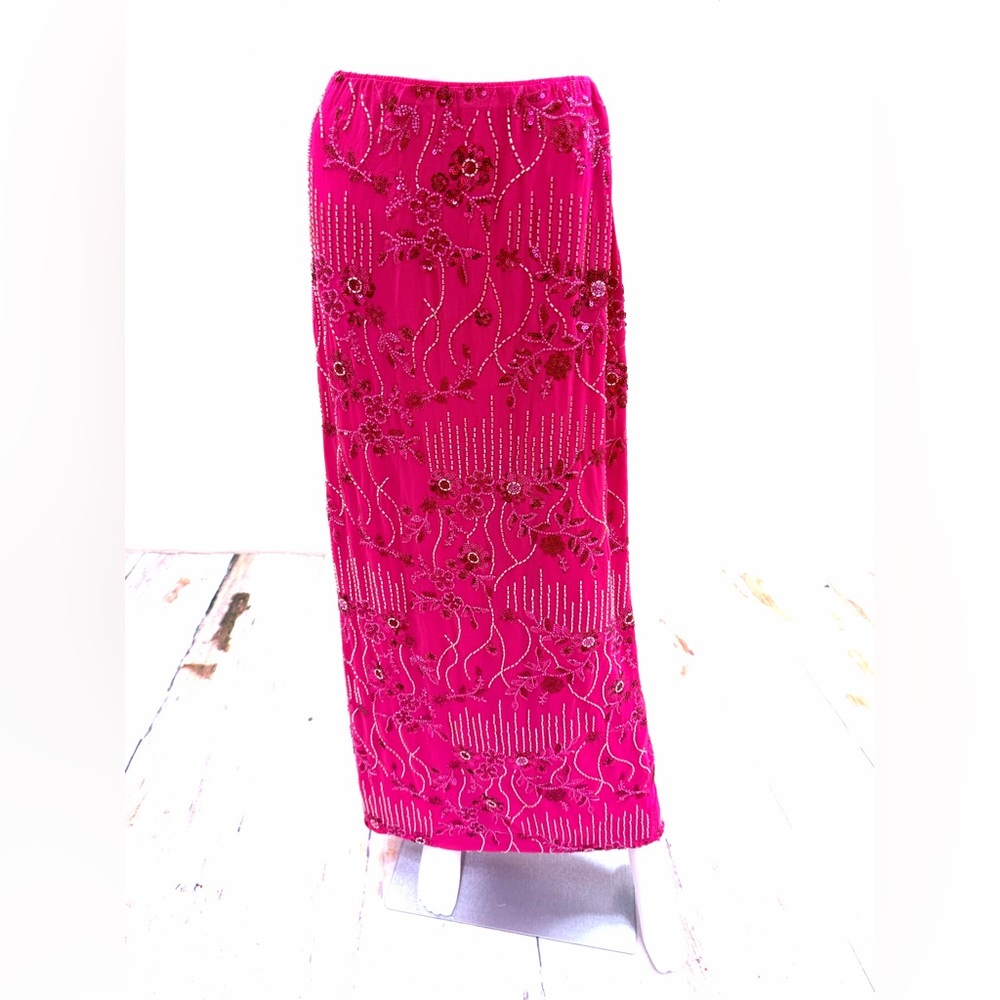 Barbiecore Maximalist Pink Sequined Pencil Skirt Bollywood Drama XL
